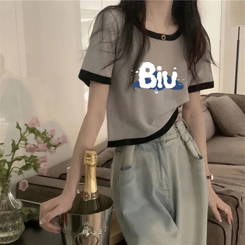 大碼女裝40支92棉8氨綸質量短袖t恤夏季設計感上衣 M-4XL