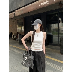 Real shot of spring and summer Korean style round neck pleated slim and versatile sleeveless vest T-shirt top for women