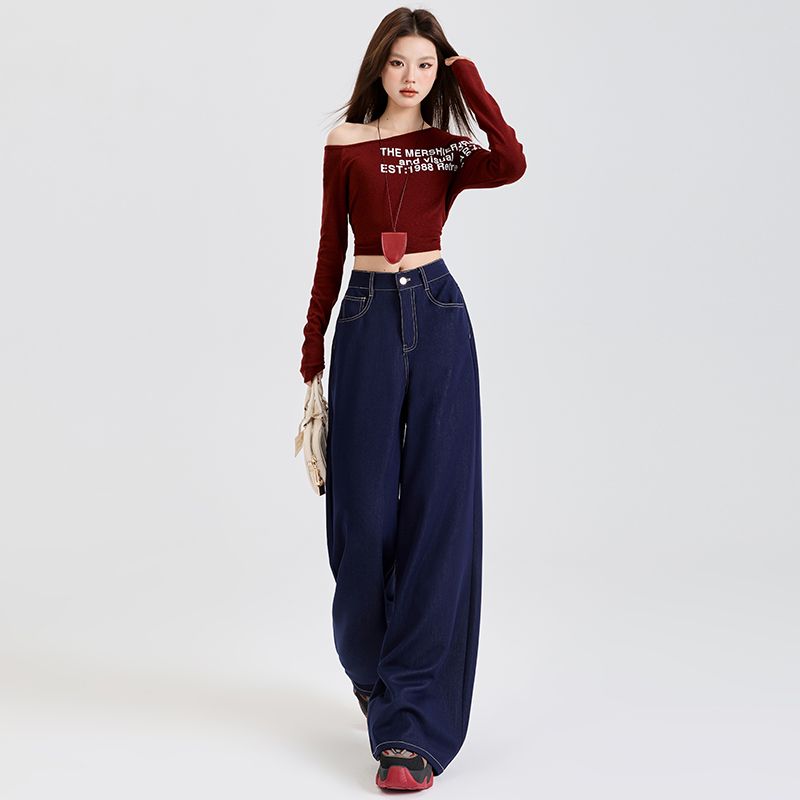 Real shot of 2025 spring fashion trend casual pants for women high waist drooping wide-leg pants