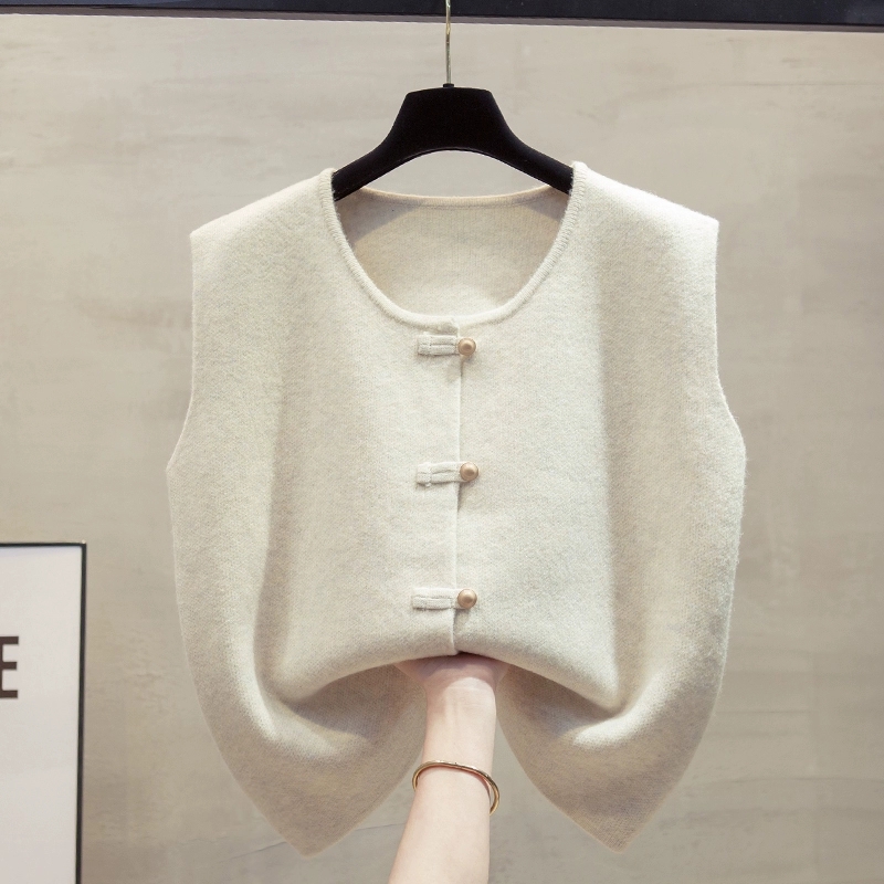 Cardigan round neck new Chinese style knitted vest vest for women 2025 spring and autumn new loose outer wear horse clip sweater vest