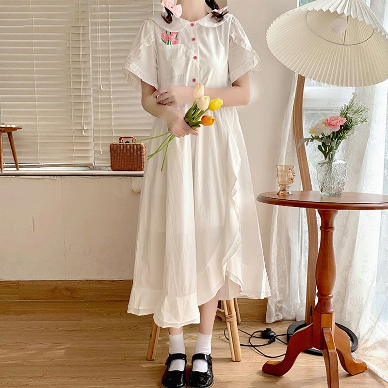 文藝復古仙女裙子超仙森系甜美連衣裙女夏季新款學生少女雪紡長裙