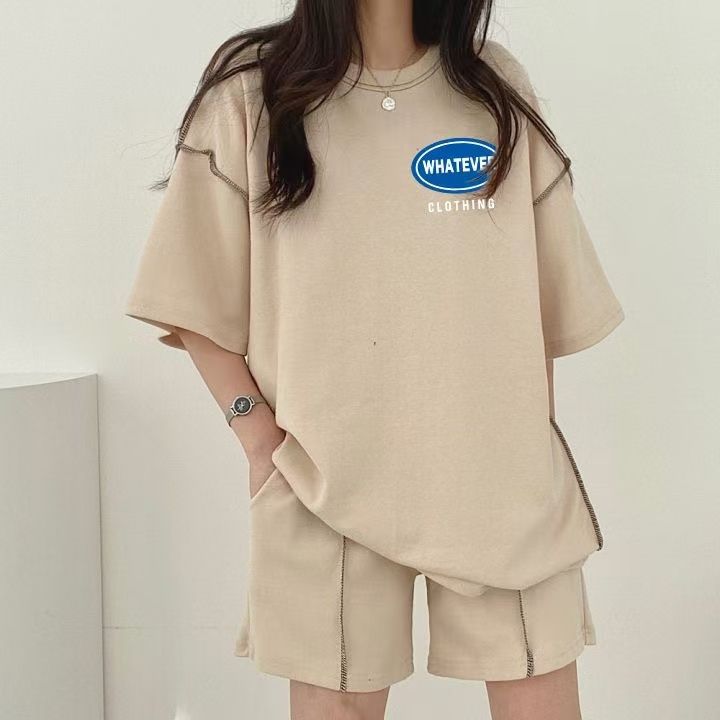 休閒減齡短袖短褲時尚鹽系兩件套小個子套裝女2025年新款