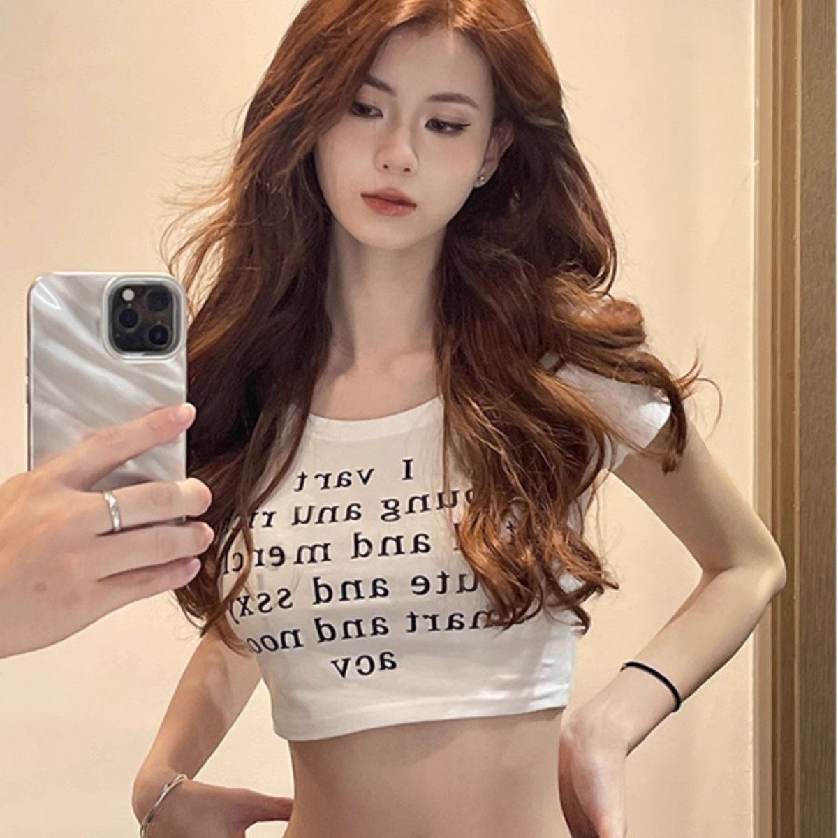 210g pure cotton thread American retro u neck short-sleeved T-shirt for women in summer