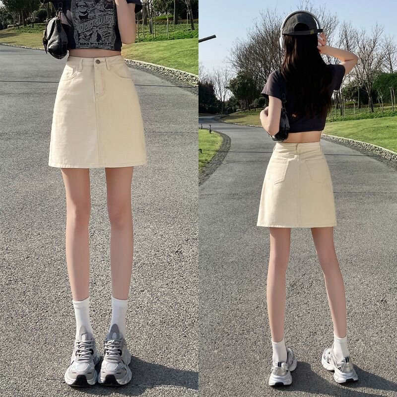休閒簡約ins高腰牛仔半身裙女春夏季新款寬鬆顯瘦百搭a字牛仔短裙