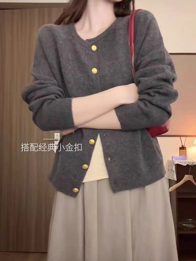 小眾慵懶風玫紅色針織開衫女秋冬溫柔氛圍感軟糯毛衣外套漂亮上衣