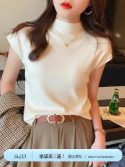 Half high neck short-sleeved T-shirt for women knitted mid-neck base shirt white inner 2025 new spring and autumn top