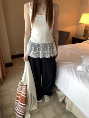 紅人館吊帶背心女內搭白色蕾絲法式修身氣質小眾設計感無袖上衣女