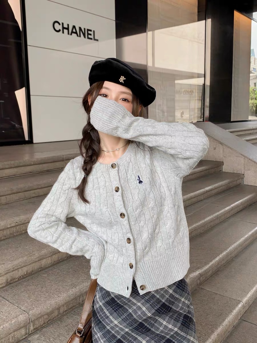 2025新款韓系粗麻花刺繡針織開衫女士秋冬學院風百搭外套上衣