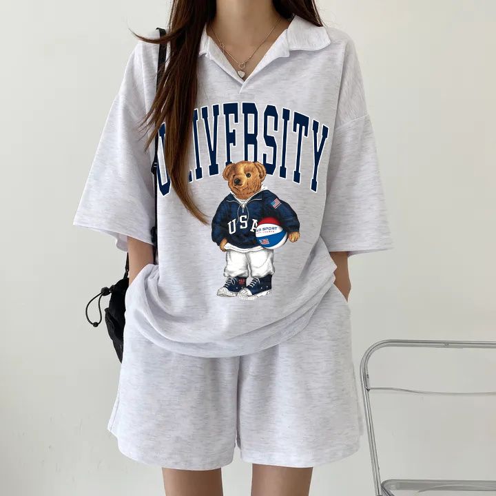New cotton summer polo collar casual sports suit women's two-piece set 2025 small Korean short-sleeved two-piece set