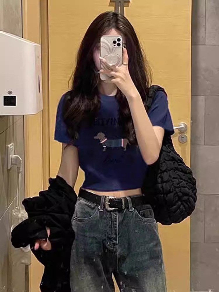 High-quality pure cotton 210g 40 pieces Odale 92 cotton 8 spandex print slim hot girl short T-shirt for women