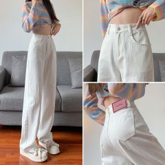 Real shot of 2025 spring fashion trend casual pants for women high waist drooping wide-leg pants