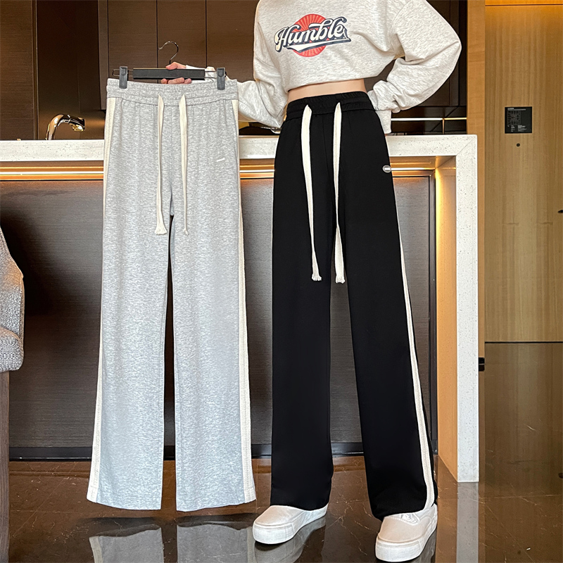 -Real shot of new spring webbing spliced ​​loose wide-leg casual pants for women's wardrobe