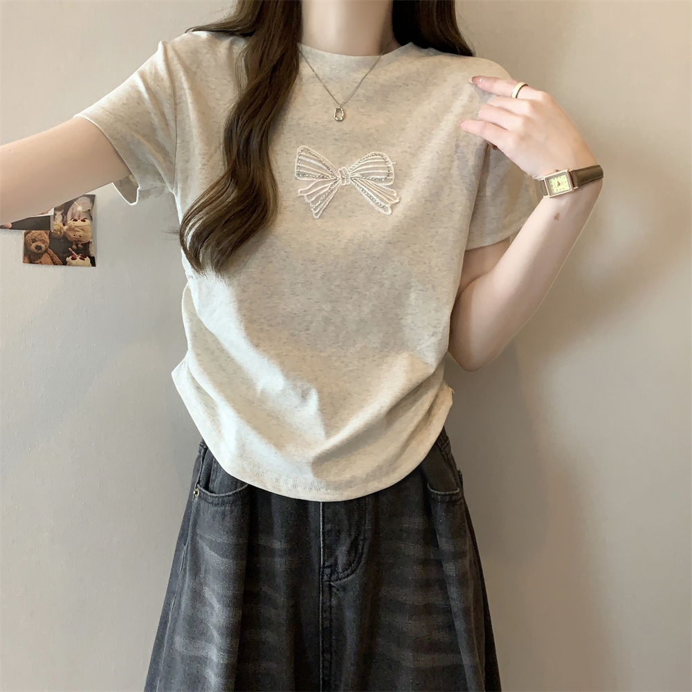實拍  40支純棉210克92棉/8氨綸短袖T恤女刺繡燙鑽