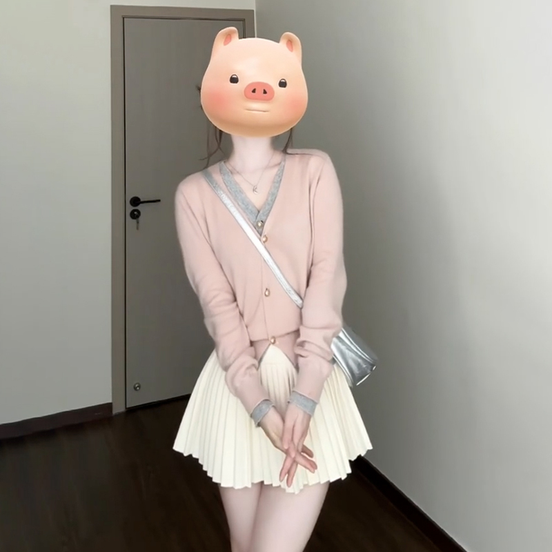 假兩件針織衫開衫外套女春秋季2025早秋新款設計感毛衣打底衫上衣