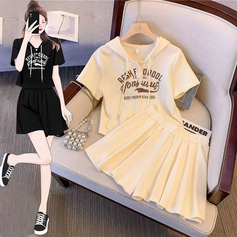 鹽系運動服套裝女夏季學生韓系寬鬆時尚短袖短褲休閒兩件套跑步