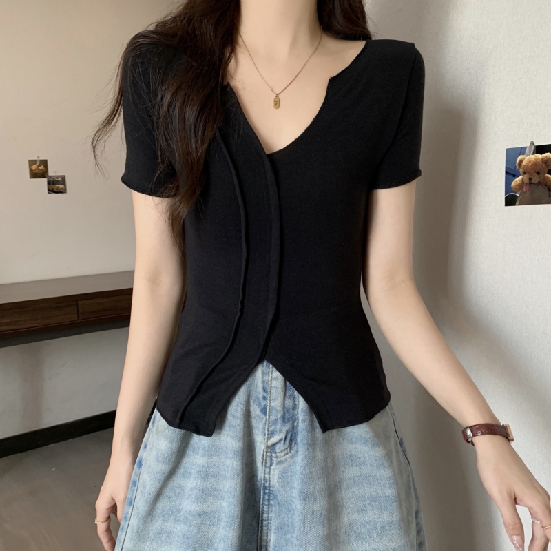 Real shot 40 pure cotton 210g 92 cotton/8 spandex short-sleeved T-shirt for women's love embroidery embroidery