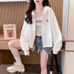 Photographed 2025 Spring and Autumn New Cotton Korean Style Lazy Wind Open Hooded Sweatshirt for Women