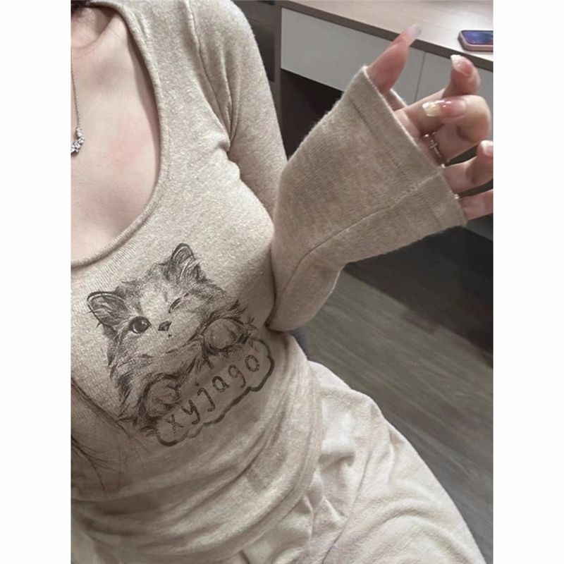 Colorful cotton ribbed autumn and winter wear hot girls slim short T-shirt base shirt top
