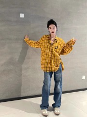 原版面料國潮牌復古撞色慵懶風高級感氣質格子襯衫女