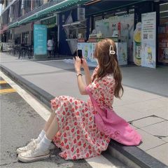 日系甜美碎花短袖連衣裙女學生2025夏季新款溫柔風長裙寬鬆裙子