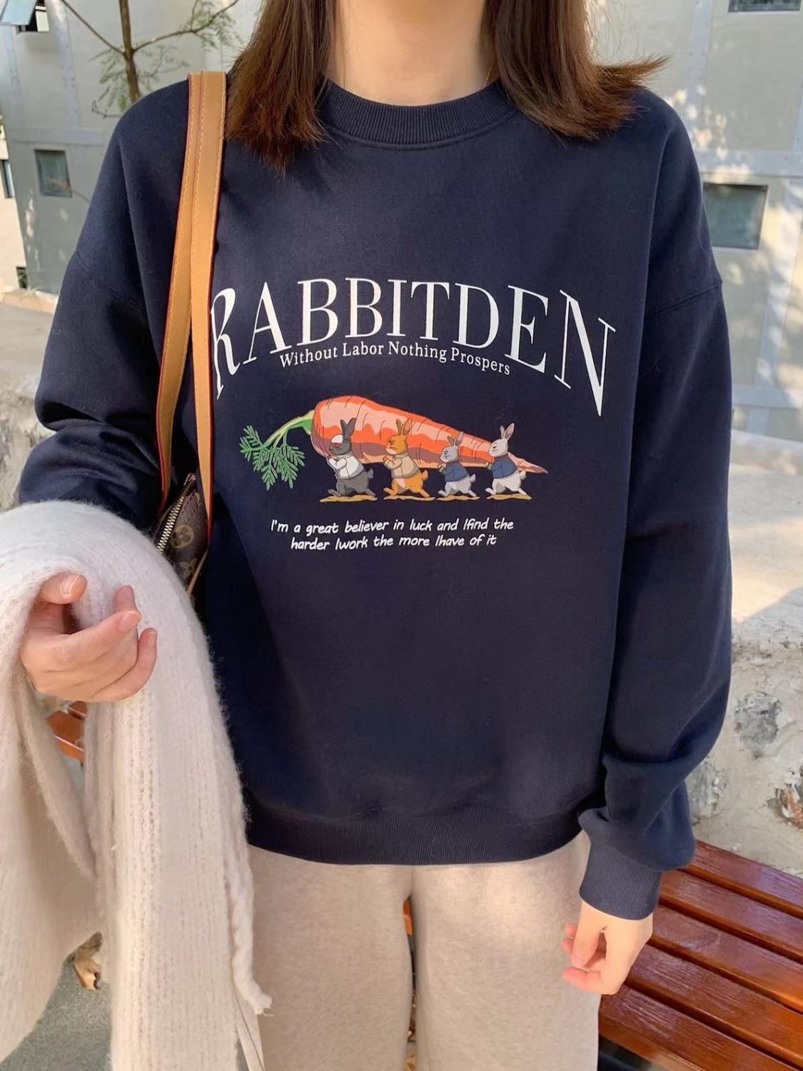 Thin pullover sweatshirt for women Korean version of letters round neck design, age-reducing top trendy