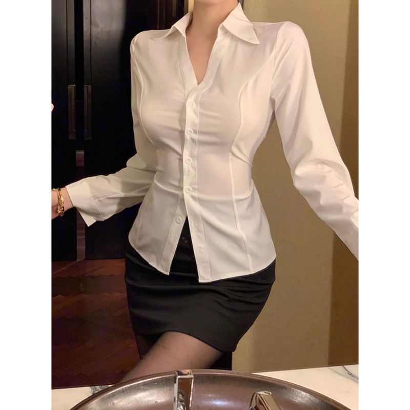 Large + original quality sexy V-neck slim summer short-sleeved shirt work clothes OL