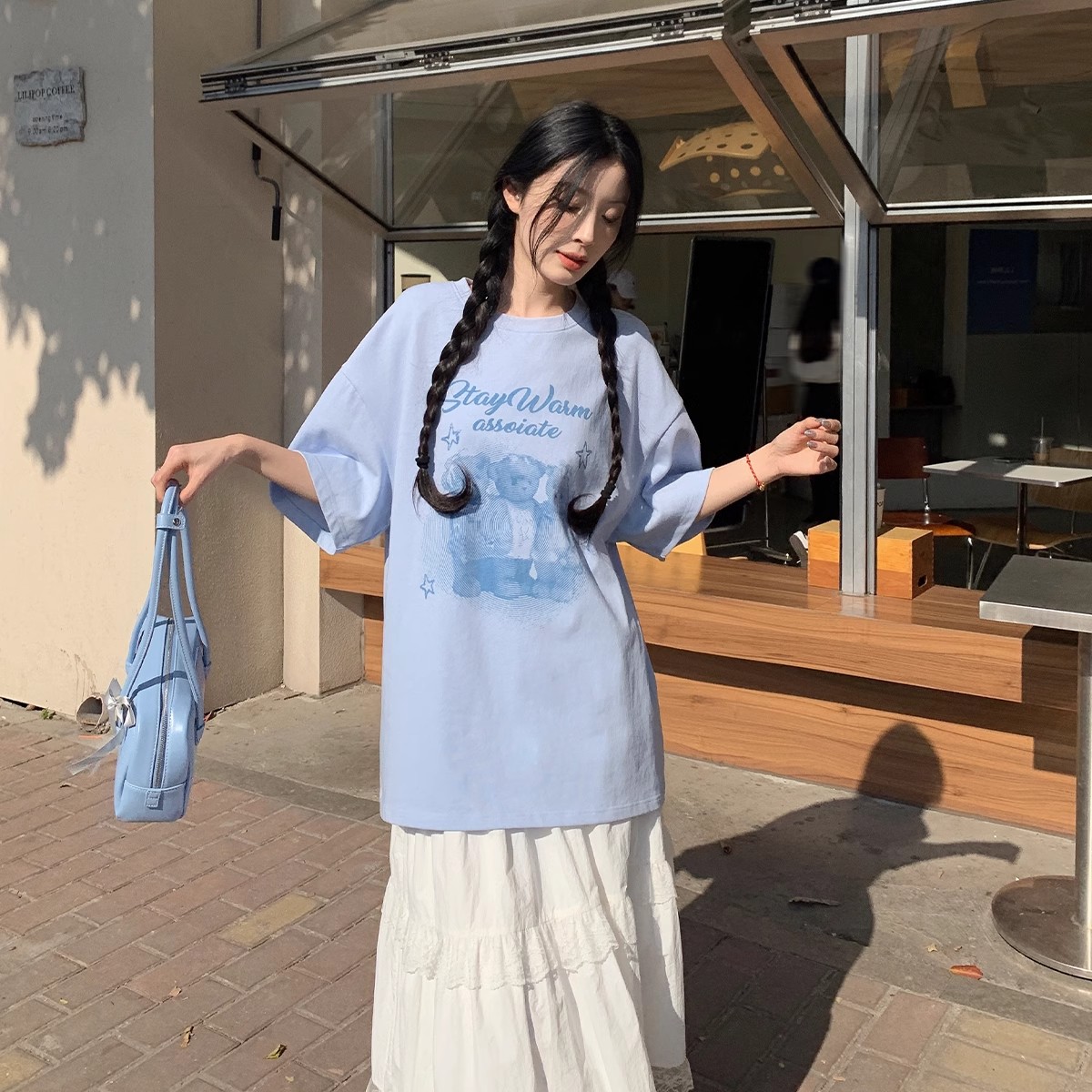 220克純棉美式短袖t恤女夏季甜妹寬鬆圓領上衣