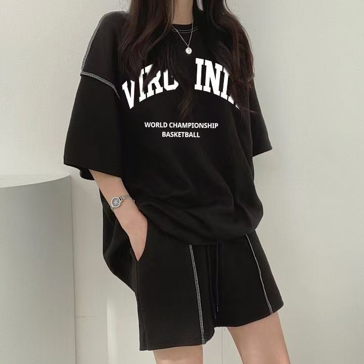 休閒減齡短袖短褲時尚鹽系兩件套套裝女2025年新款