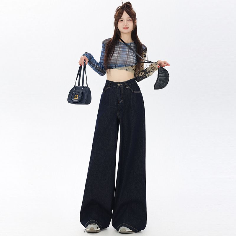 Real shot of 2025 spring fashion trend casual pants for women high waist drooping wide-leg pants