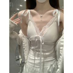 Real shot of spring and summer Korean version of pure desire v-neck lace sexy lace with chest pad inner strap vest T-shirt for women