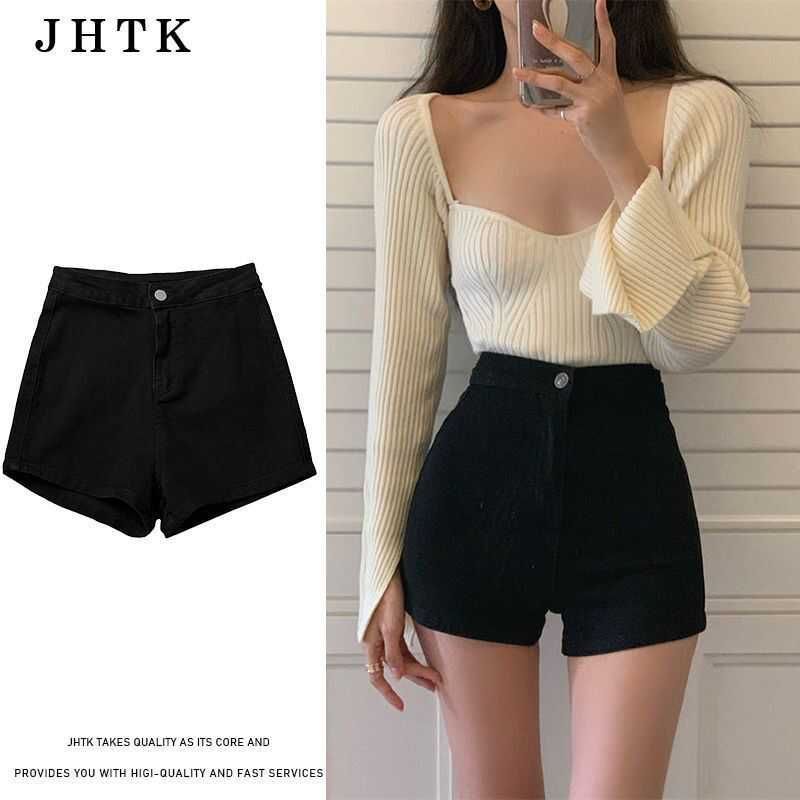 Stretch denim shorts for women in summer 2025 new sexy high waist slim tight black hip hot pants