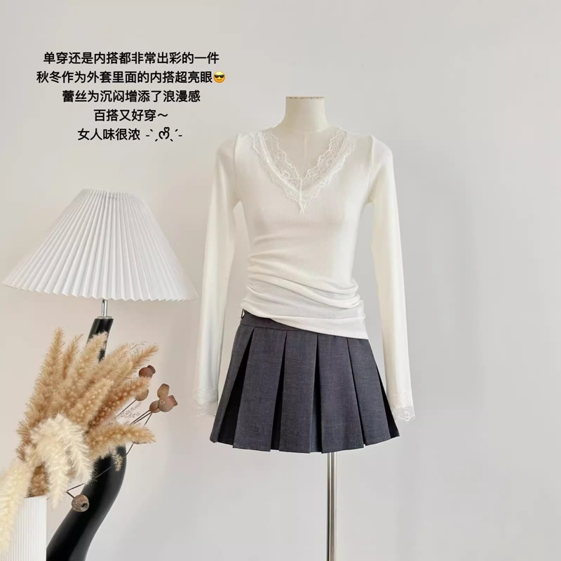 Official picture + original quality lace base shirt for women in autumn and winter slim knitted top