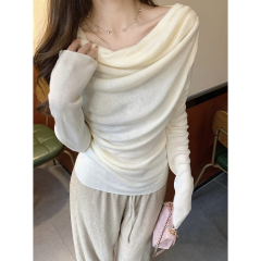Real shot of early spring Korean version of pure desire to swing collar pleated lazy 6 wool sweater base long-sleeved sweater