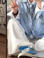 Japanese light luxury plaid shirt for women's spring and autumn 2025 new loose casual design niche long sleeve trend