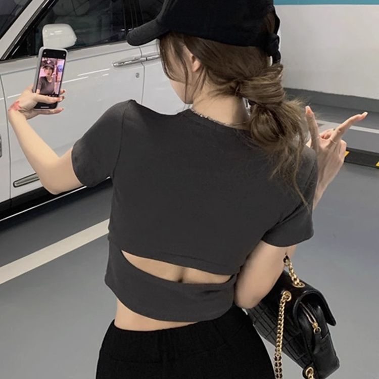 95 Cotton 5 Spandex Hot Girls Tops Waist-Hand-Hand Sexy Pure Backless T-Shirt Clothes