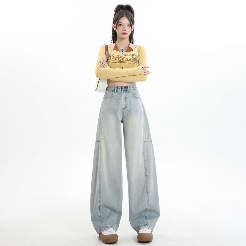 Real shot of 2025 spring fashion trend casual pants for women high waist drooping wide-leg pants