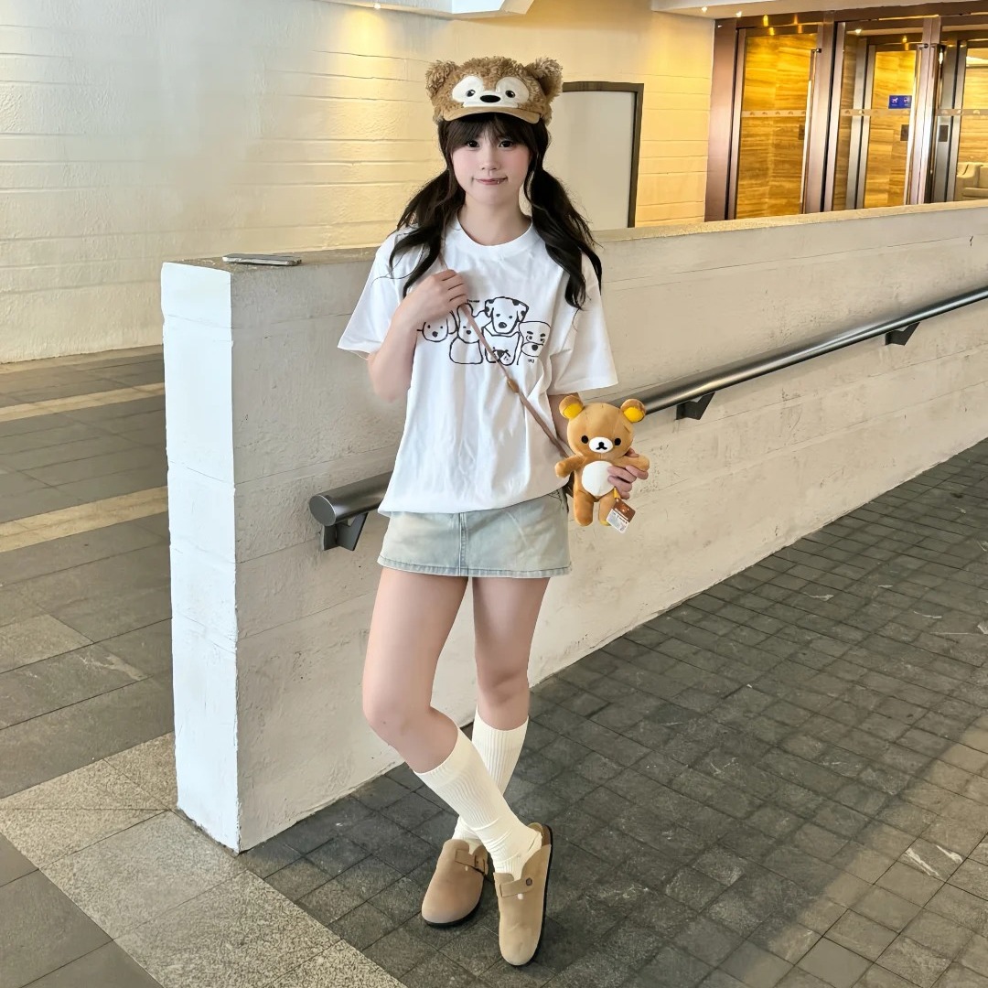 220克純棉美式短袖t恤女夏季甜妹寬鬆圓領上衣