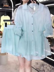 French gradient butterfly curl with diamonds women's summer new tie-up design top and shorts set