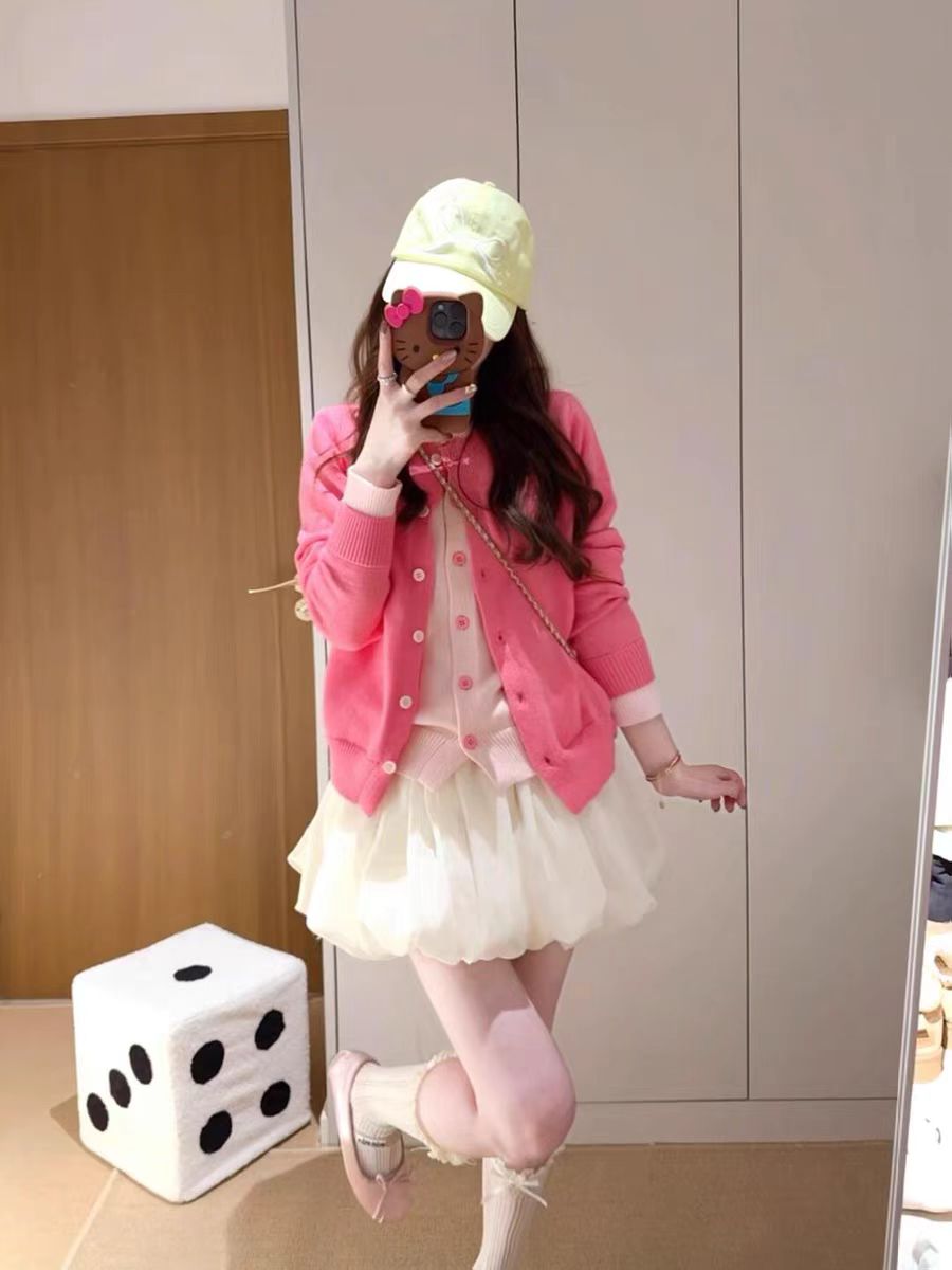 韓系拼接假兩件開衫毛衣女春秋冬寬鬆軟糯溫柔別致休閒百搭針織衫