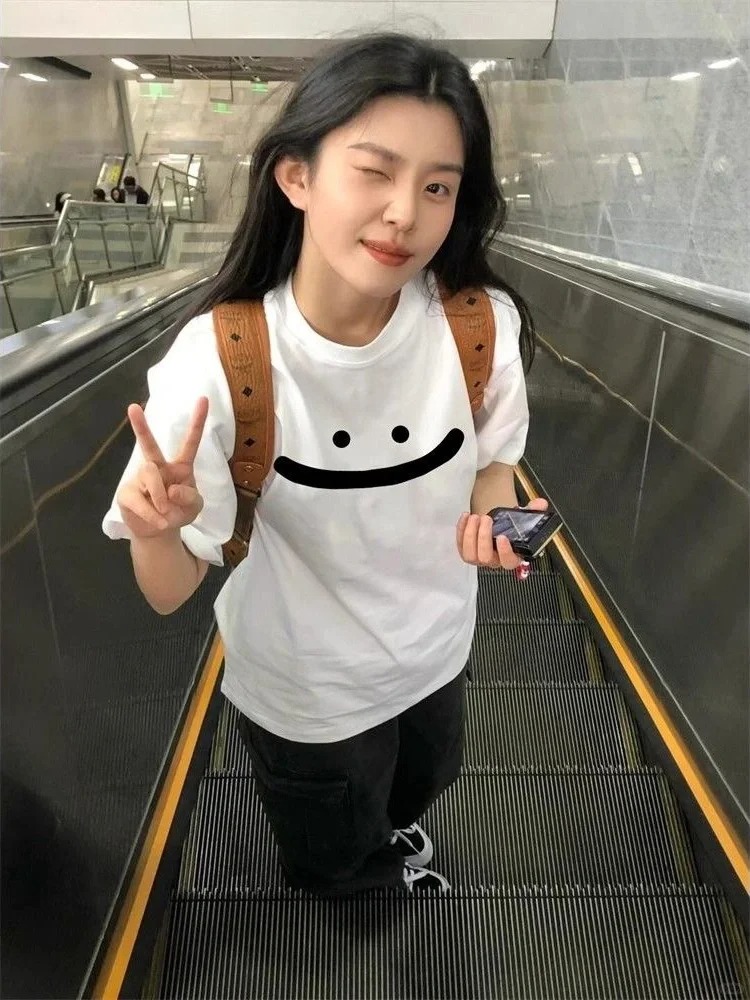 220克純棉美式印花短袖t恤女2025夏季新款寬鬆圓領上衣