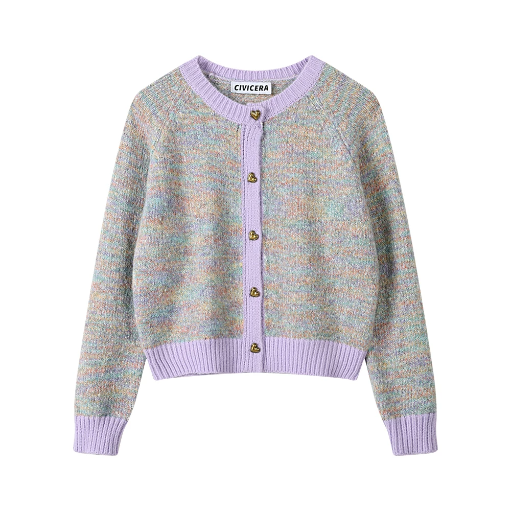 CIVICERA design-like breasted contrast knitted cardigan top for women's autumn short style sweater jacket