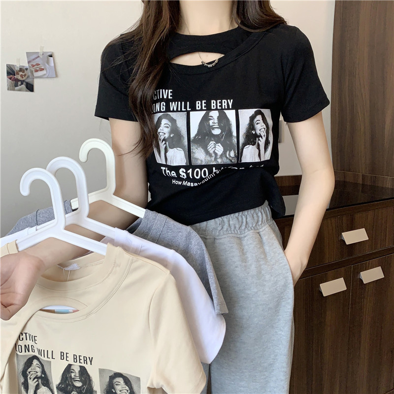實拍純棉羅紋設計感小眾短袖t恤女