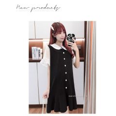 2025夏新款大碼女裝胖MM泡泡袖綁帶顯瘦氣質蕾絲拼接洋氣連衣裙女