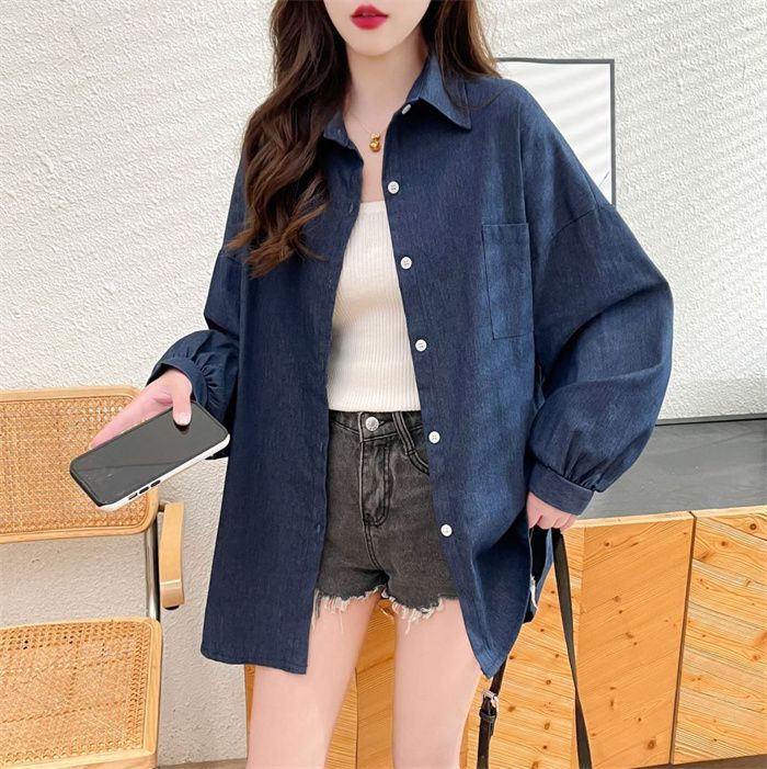 實拍2025春夏季質量韓版寬鬆大碼中長款薄款襯衫牛仔外套女