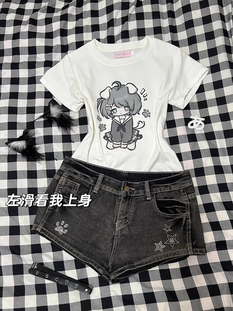 High-quality pure cotton 210g 40 pieces Odale 92 cotton 8 spandex printed hot girl slim short-sleeved T-shirt for women