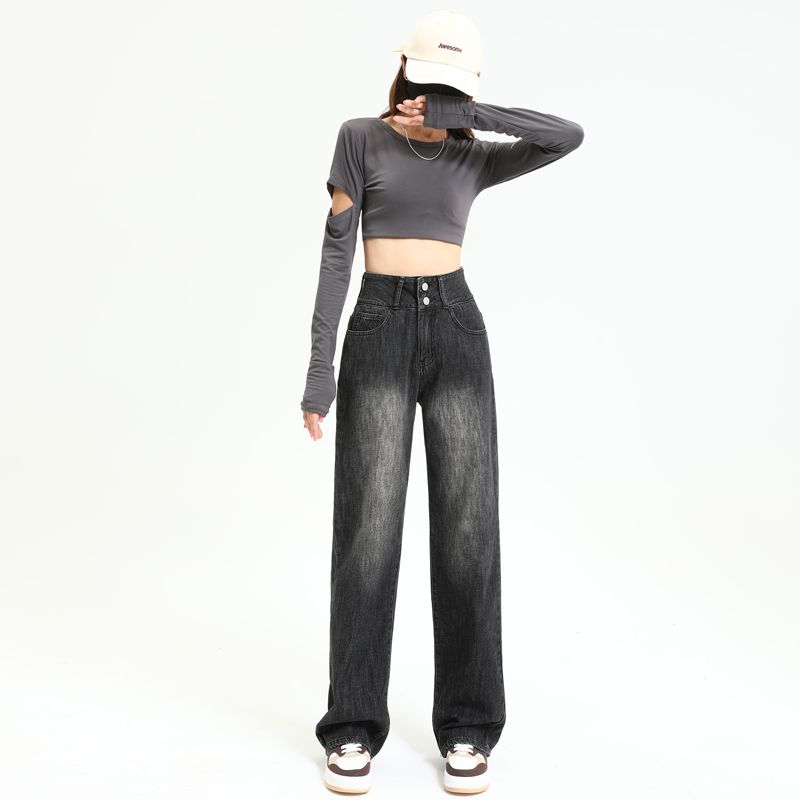 Real shot of 2025 spring fashion trend casual pants for women high waist drooping wide-leg pants