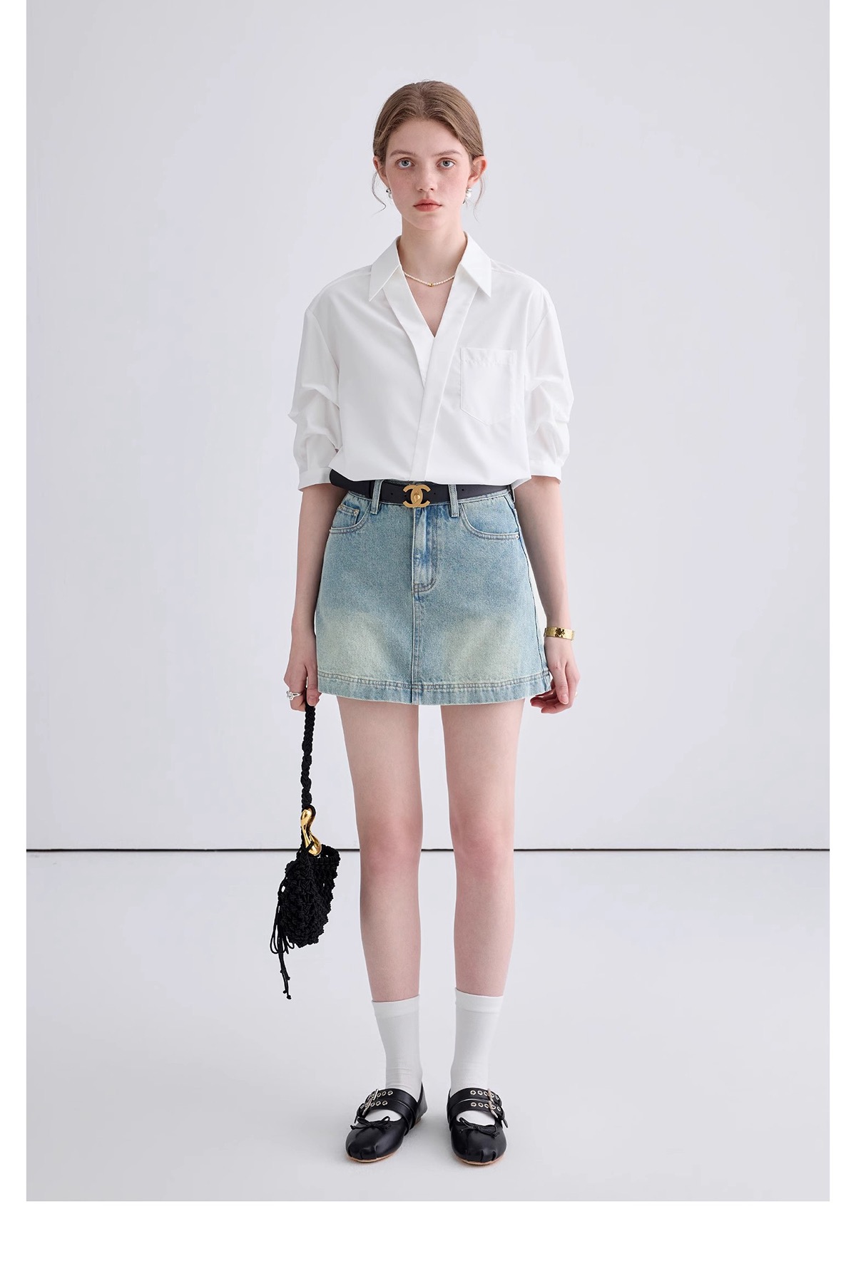 Official picture Original workmanship Three-standard white V-neck shirt women's workplace commuting shirt casual versatile top