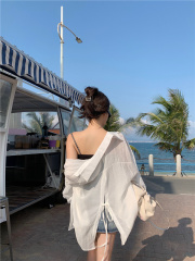 實拍~2025年寬鬆百搭後背開叉天絲襯衫女防曬設計感上衣襯衣