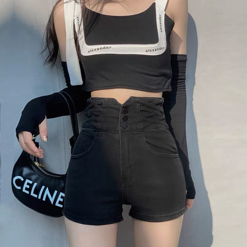 超高腰牛仔短褲女夏季2025新款網紅a字百搭顯瘦彈力三分熱褲子ins