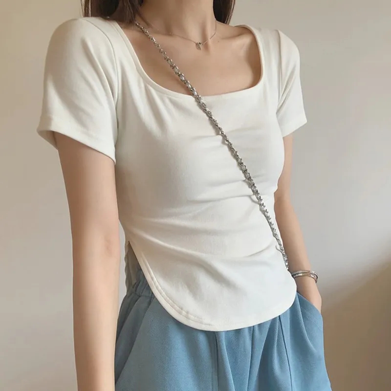 40支95棉5氨綸210克質量大碼女裝短款修身內搭上衣T恤女M-4XL